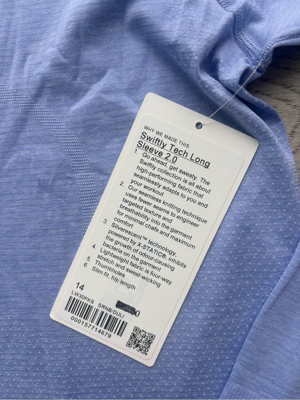 Lululemon Swiftly Tech Long Sleeve 2.0 Hip Length Serene Blue/Lilac Size 14 New - Picture 3 of 3